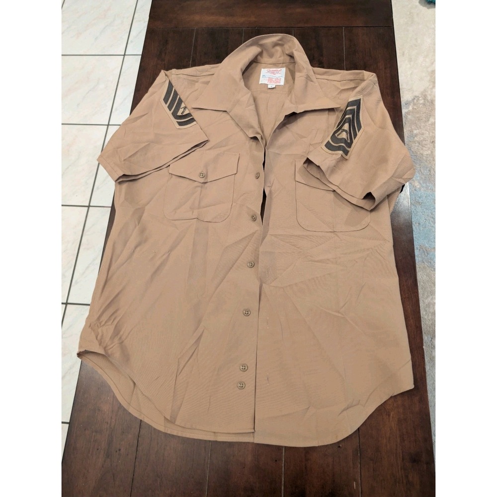 Vintage USMC US Marine Corps Creighton Uniform Khaki Shirt W/ Patches Large